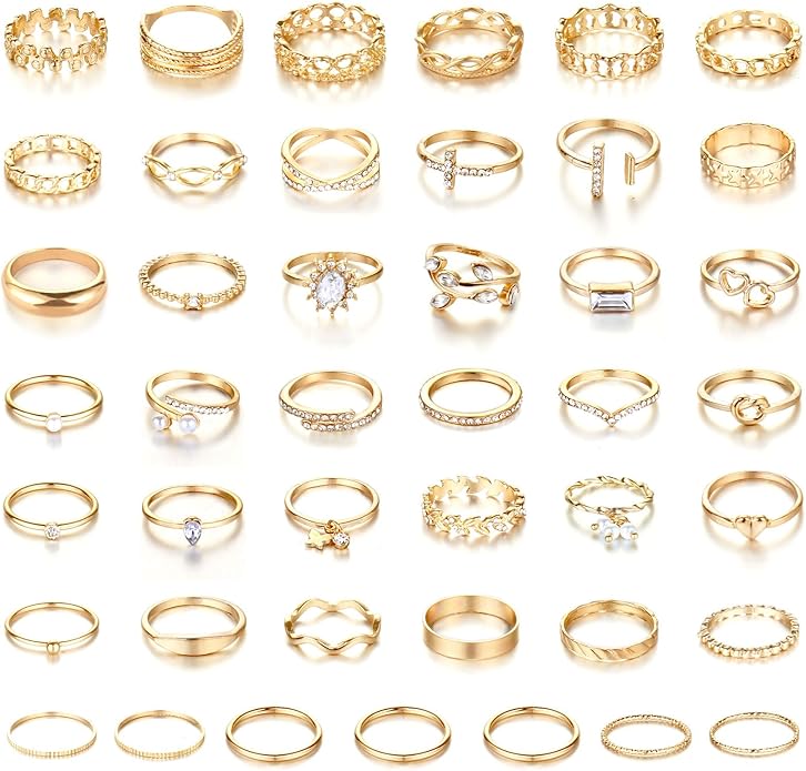 CHICUTIE Gold Knuckle Rings Set For Women Stackable Joint Finger Midi Rings Dainty Cubic Crystal Zirconia Simple Hollow Twist Cute Rings Pack Jewelry Gift