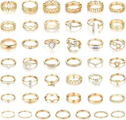 CHICUTIE Gold Knuckle Rings Set For Women Stackable Joint Finger Midi Rings Dainty Cubic Crystal Zirconia Simple Hollow Twist Cute Rings Pack Jewelry Gift