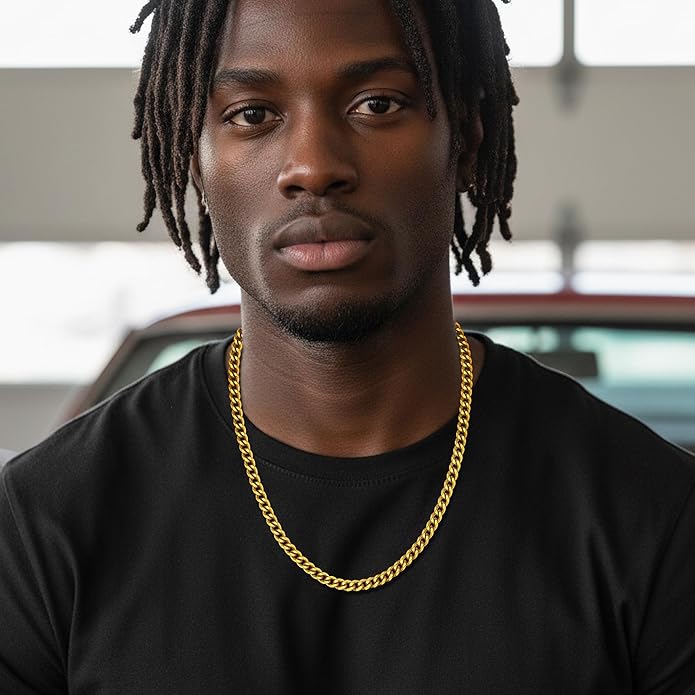 sovesi 3.5/5mm Cuban Link Chain Necklace for Men, Silver Tone/Black/14K Gold Plated Stainless Steel Necklace Chain, Mens Chain 16-28 Inch Jewelry Gift