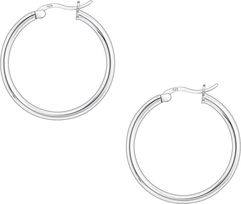 Savlano 925 Sterling silver Round Hoop Earrings for Women & Men Comes in 10MM-25MM