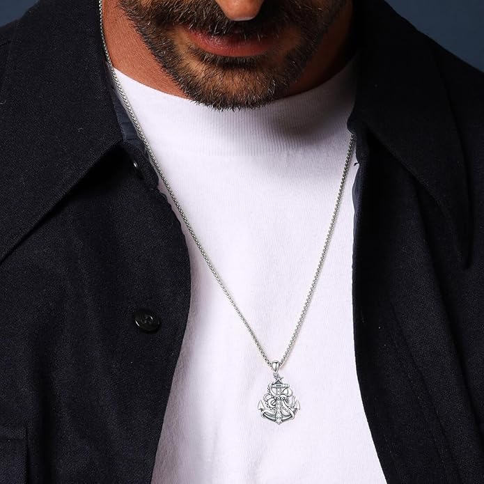 MEIDERBO Anchor Necklace for Men Women 925 Sterling Silver Earth/Swordfish/Trident/Compass Pendant Nautical Jewelry for Birthday Christmas