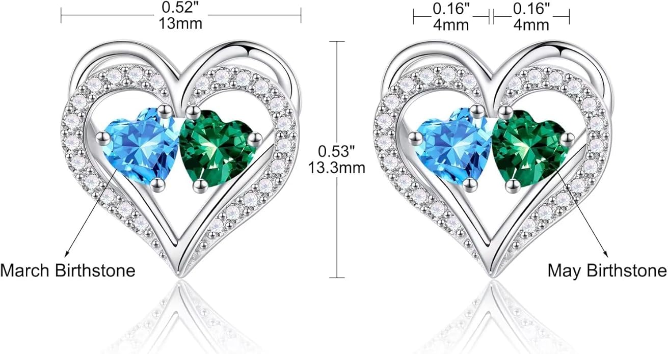 Iefil Birthstone Earrings for Women - 925 Sterling Silver Heart Earrings Anniversary Birthday Gifts for Women Wife Girlfriend Mom