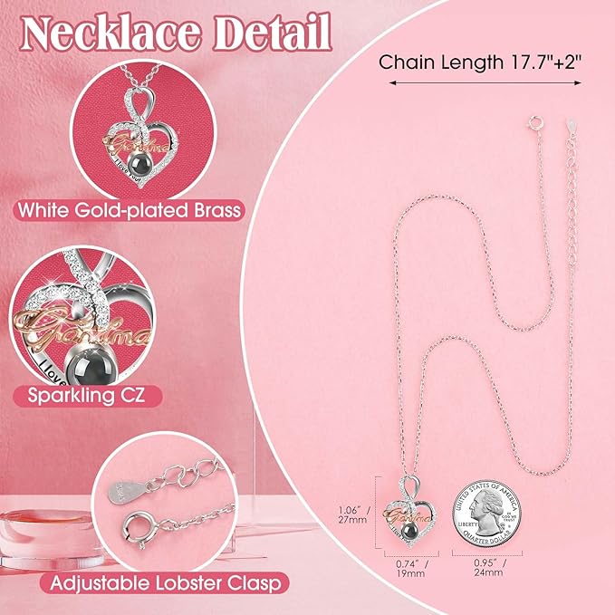 ADDWel Great Gifts for Grandma, Preserved Real Roses with I Love You 100 Languags Grandma Silver Necklace, Cute Bear and Eternal Roses for Grandmother Nana Birthday Christmas Valentines Day