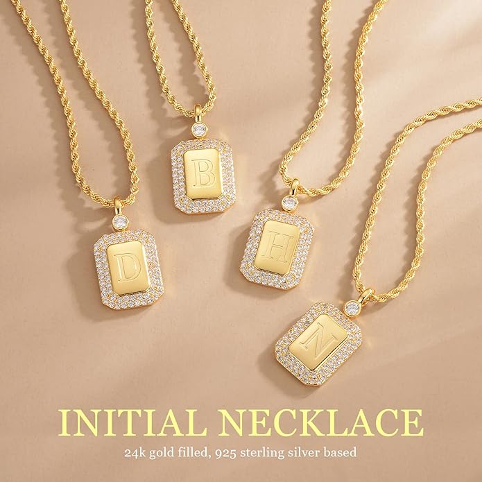 Poekio Gold Initial Necklaces for Women, Letter Necklace for Her Birthday Yellow Gold Initial Pendant Necklace with Rope Chain, Women Jewelry Gifts for Her Wife Girlfriend