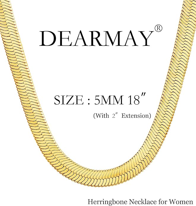 DEARMAY 14K Gold Plated Necklaces for Women, Dainty Gold Herringbone Choker Necklace Thin Layered Snake Chain Jewelry for Gifts