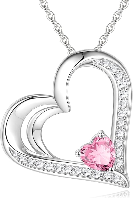 GLIVEOR 925 Sterling Silver Birthstone Necklace Heart Necklace for Women Gifts for Women