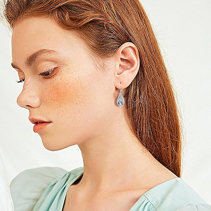Tree of life Dangle Earrings Sterling Silver Moonstone/Turquoise/Malachite Earrings for Women Filigree Leverback Earrings Jewelry Gifts