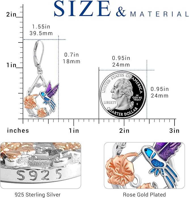 Eusense Sterling Silver Dangle Earrings for Women Tree of Life Animals Moonstone Turquoise Leverback Earrings Jewelry Gifts