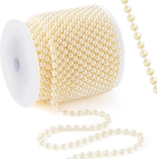 82 Feet Faux Pearl Garland, 6mm Pearl String Roll Strands, Extended String of Pearls Garland for Christmas Tree Wedding Party Decoration Centerpieces Flowers DIY Crafts (Ivory)