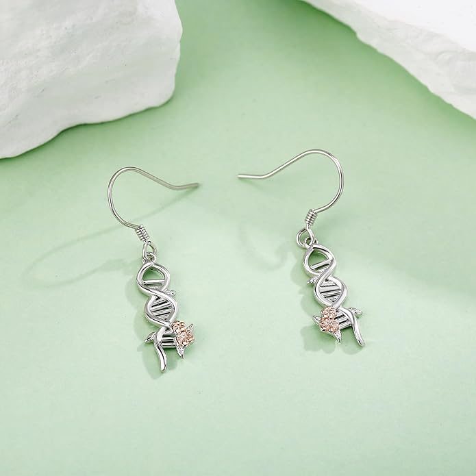 DNA Music/DNA/Piano/Moth/Sunflower/Trumpet Earring 925 Sterling Silver Astronaut/Raccoon/Moth/Sunflower Jewelry for Women
