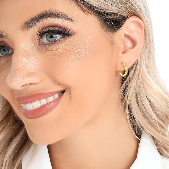 3 Pairs 925 Sterling Silver Hoop Earrings 14K White Gold Plated Small Silver Hoops Cartilage Huggie Earrings for Women Men
