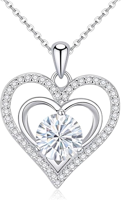 Jewelry Gifts for Women, Moissanite Heart Necklace 1-2Carat - Birthday Gift for Wife, Anniversary Necklace for Women, Christmas Valentine's Day Mother's Day Fine Jewelry Romantic Gifts for Her