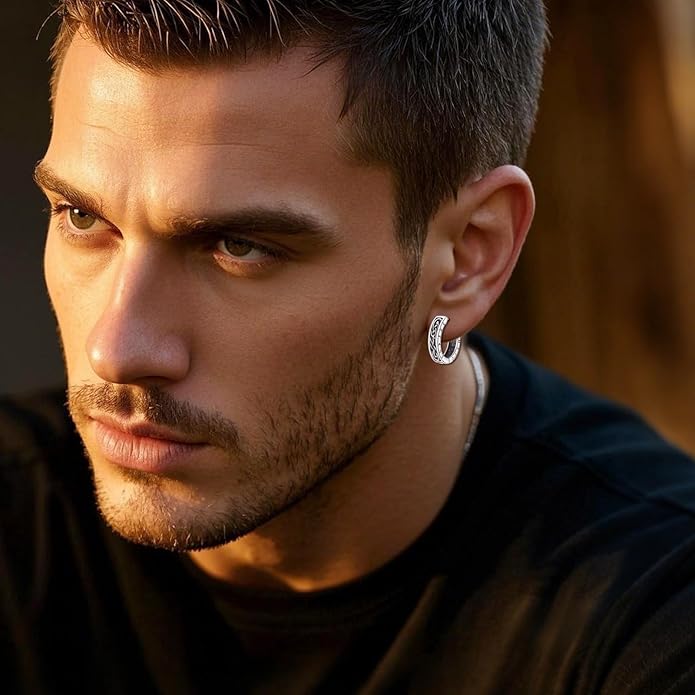 Hoop Earrings for Men Women 925 Sterling Silver Ankh/Wolf/Celtic/Opal Earrings Jewelry Gifts