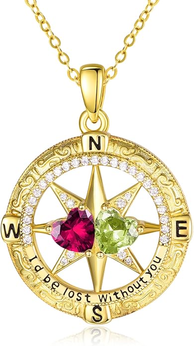 Zeuslia Double Birthstone Necklace Gifts for Wife - 925 Sterling Silver Sunflower/Rose/Crown Cross/Compass/Heart Pendant I Love You Necklace, Anniversary Birthday Gifts for Wife Girlfriend Mom Her
