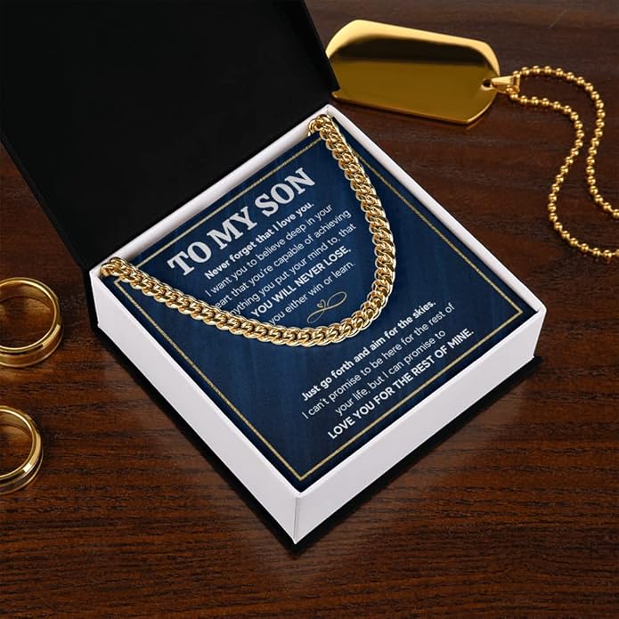 FG Family Gift Mall To My Son From Mom, Son Gifts From Mom and Dad, Mother and Son Necklace, Birthday Gift For My Son Graduation Christmas Cuban Link Chain Necklace Present