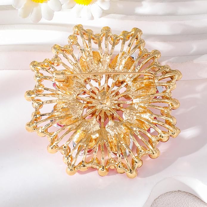 Large Crystal Flower Brooch Pin for Women Red purple pink green Rhinestone Flower Lapel Pin Wedding Party Birthday Dance Banquet Dress Suit Ceremony Clothes Hat Bag Accessories Jewelry