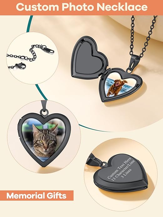 Supcare Locket Necklace That Holds Pictures-Engraved Photo Pendant Custom Jewellery Gifts for Men Women (with Jewellery Gift Box)
