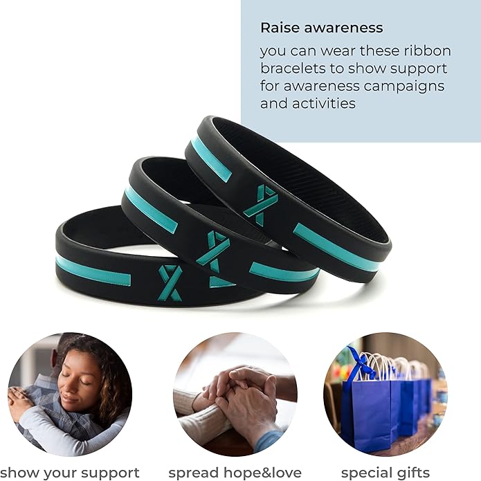 Inkstone Awareness Ribbon Silicone Bracelets (12-pack) - Wholesale Pack of 1 Dozen Unisex Wristbands for Men Women - Cancer Survivor Hospital Gifts Party Favors Giveaways Goodie Bag Items