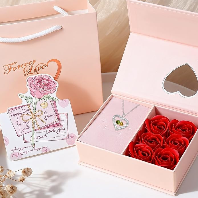 JOBFLY S925 Sterling Silver Customized 2 Birthstone Heart Necklace with 2 Name Engraved Personalized Mother Daughter Necklace Couple Jewelry Christmas Birthday Gift