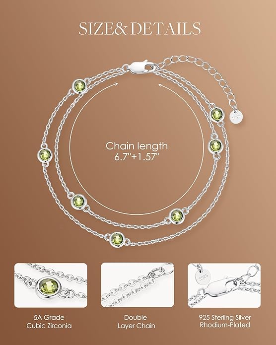 LOUISA SECRET Birthstone Bracelets for Women, 925 Sterling Silver Charm Link Double Strand Bracelet, Birthday Anniversary Christmas Jewelry Gifts for Wife Girlfriend Mother her…