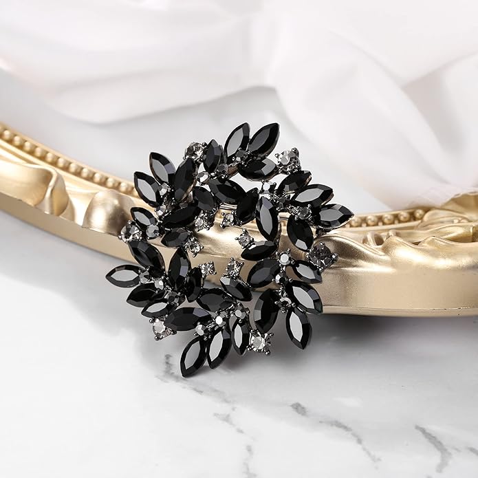 BriLove Austrian Crystal Rhinestone Elegant Flower Marquise Wreath Brooches for Women