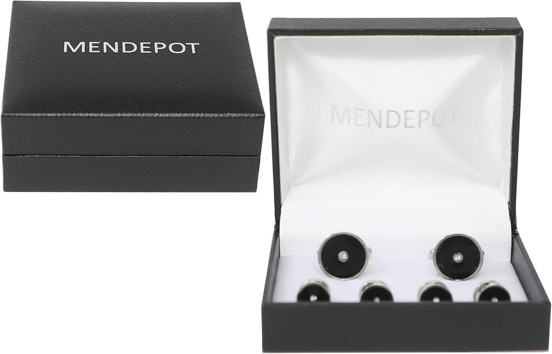 MENDEPOT Men Formal Wear Dress Shirt Cufflinks And Studs Set With Box Wedding Groom Groomsmen Gift