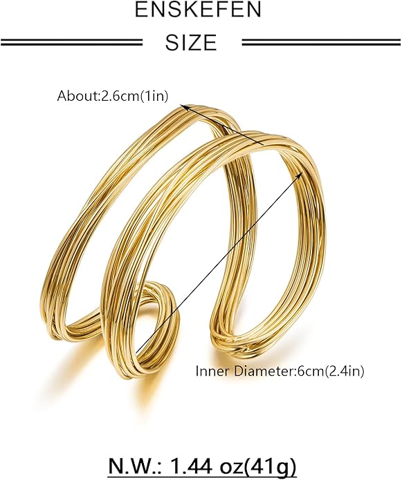 Gold Cuff Bracelet for Women Chunky Multi-layer Cross Wire Open Bracelet Hollow Wide Cuff Bracelets Adjustable Gold Open Cuff Bangle Bracelet