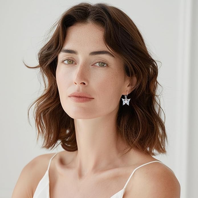 Black Cat/Turtle/Moonstone//Turquoise/Flower/Tree of Life Earrings Sterling Silver Cute Animal Leverback Dangle Earrings Jewelry Gifts