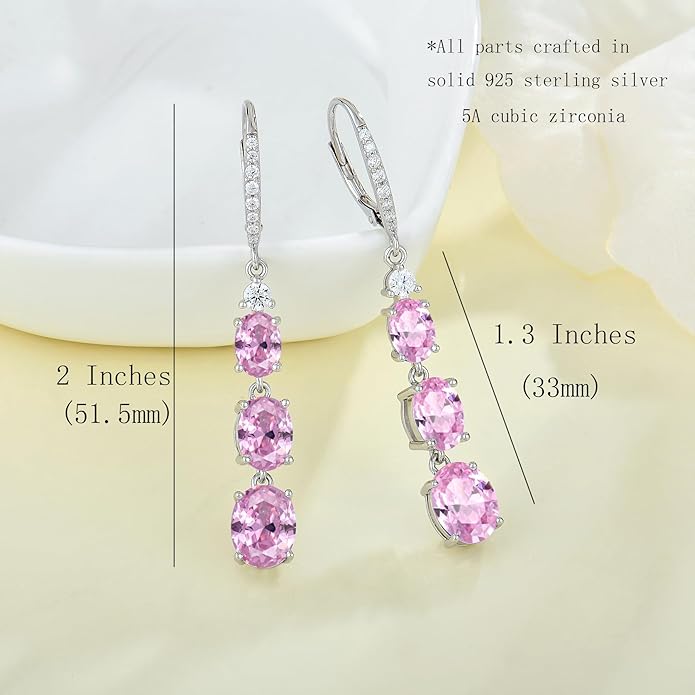 Women 925 Sterling Silver Birthstone 3-stone Leverback Drop Dangle Earrings 5A Cubic Zirconia Jewelry for Her