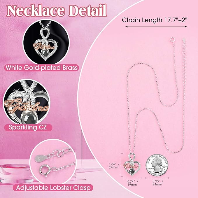 ADDWel Great Gifts for Grandma, Preserved Real Roses with I Love You 100 Languags Grandma Necklace, Cute Bear and Meaningful Eternal Roses for Grandmother Nana Birthday