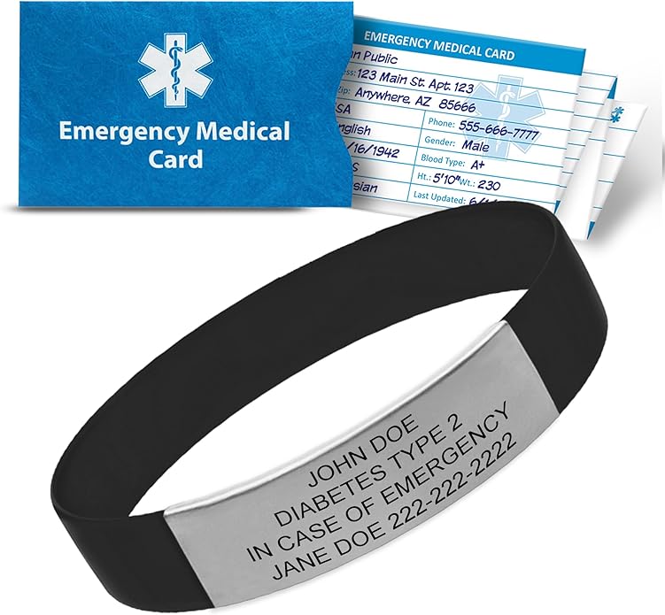 Personalized Medical Alert Bracelet for Men & Women – Custom Engraved Waterproof Silicone Wristband with Stainless Steel ID Plate – Medical ID Bracelet for Allergies, Conditions, ICE Info & Emergency Card
