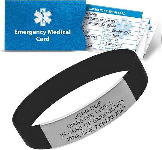 Personalized Medical Alert Bracelet for Men & Women – Custom Engraved Waterproof Silicone Wristband with Stainless Steel ID Plate – Medical ID Bracelet for Allergies, Conditions, ICE Info & Emergency Card
