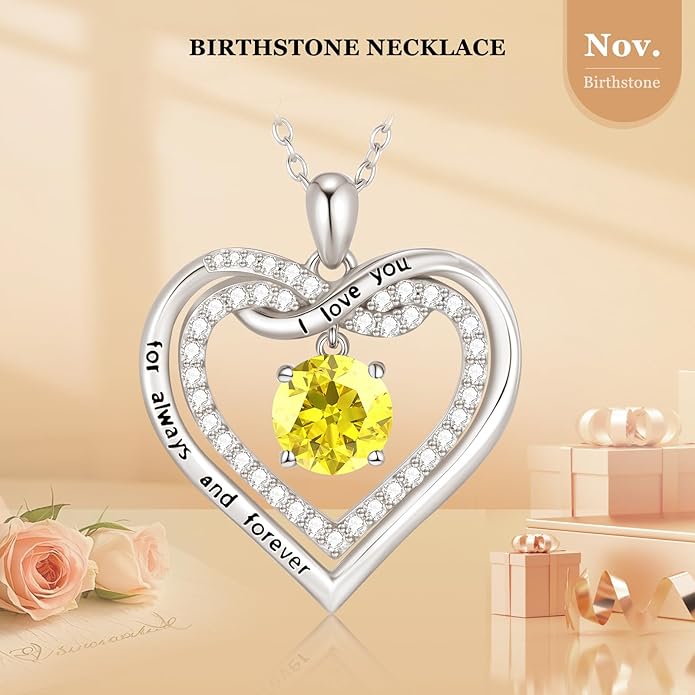 G&GEMSJEW Infinity Heart Birthstone Necklaces for Women, 925 Sterling Silver Jewelry, Pendant Heart Necklaces Birthday Anniversary Christmas Gift for Women Wife Mom Girlfriend Lady