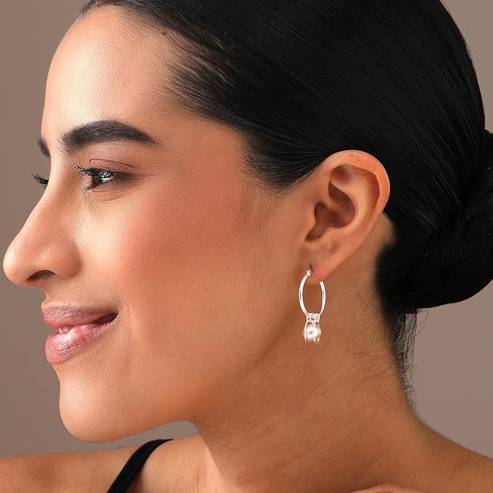 LeCalla 925 Sterling Silver Beaded Ball Hoop Earrings | Lightweight Sleeper Bead Ball Earring Hoops | Cape Style Hoop Earrings for Women