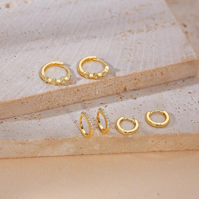 Freekiss 3 Pairs Gold Hoop Earrings Set: Dainty Stud Earrings Trendy Small 14K Gold Plated Hypoallergenic Dangle Cartilage Huggie Hoop Earrings for Women Gold Jewelry for Women Gifts
