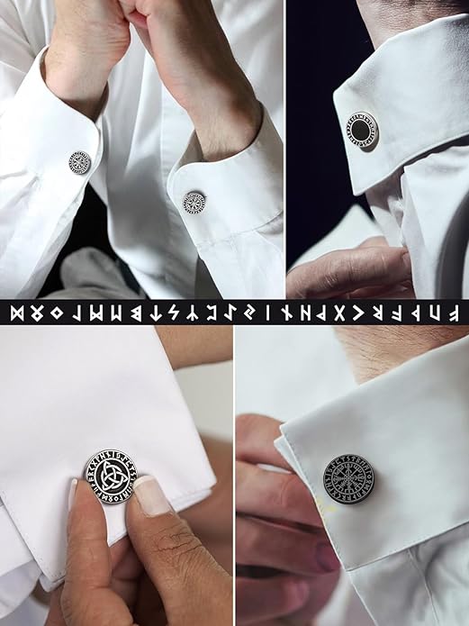 FaithHeart Mens Cufflinks, Norse Viking Tuxedo Shirt Cuff Links, Stainless Steel Cuff Links and Shirt Studs, Gift Box