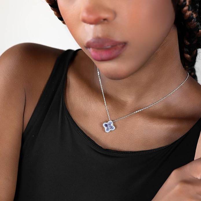 Pendant Necklaces for Women 925 Sterling Silver with Moissanite & Genuine Jewelry, Lucky Clover, Butterfly, Pink Crystal Heart Design, 14K White Gold Plated Nacklace, Mom Wife Women's Birthday Gifts