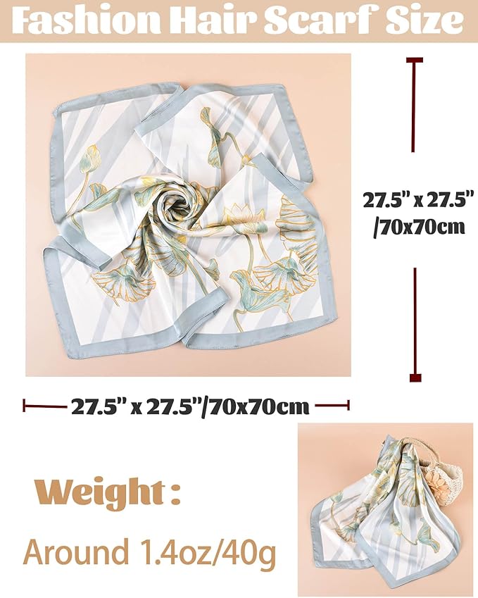 kcctoo 27.5" Mulberry Silk Feeling Head Scarf Women's Fashion Square Neck Satin Scarfs for Bag Hair Scarves Gift