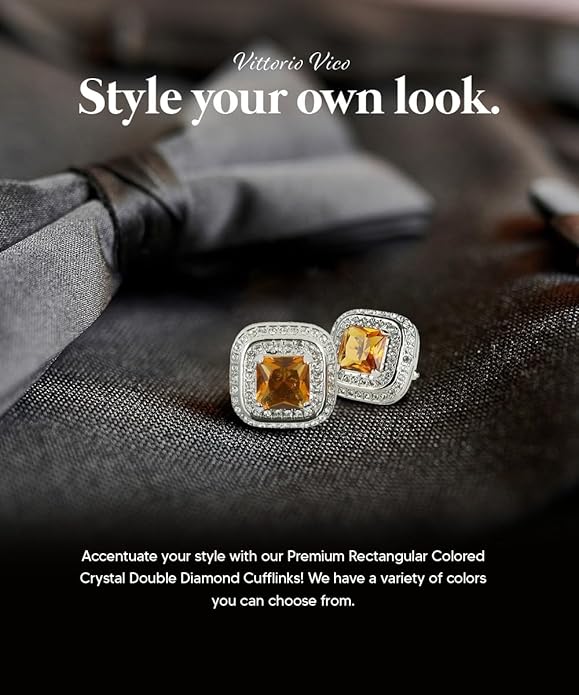Vittorio Vico Square Colored Crystal Double Diamond Set Cufflinks