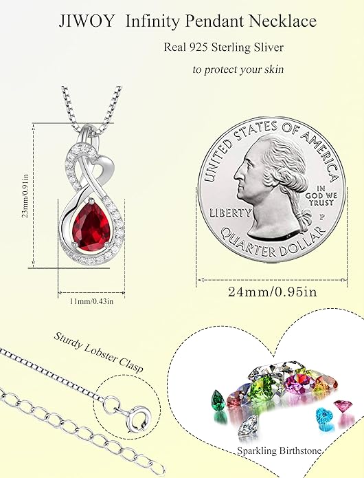 Infinity Necklace Birthstone Pendant 925 Sterling Silver Jewelry for Women