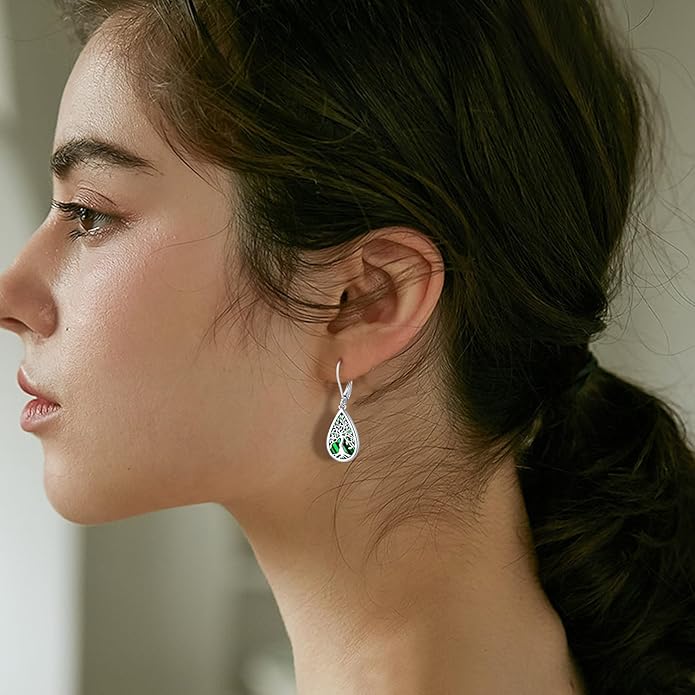 Tree of life Dangle Earrings Sterling Silver Moonstone/Turquoise/Malachite Earrings for Women Filigree Leverback Earrings Jewelry Gifts