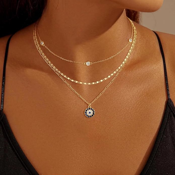 Gold Necklace for Women 14K Gold Plated Layered Necklaces Dainty Pendant Necklace Cute Stack Necklaces Set Fashion Jewelry Gift for Her