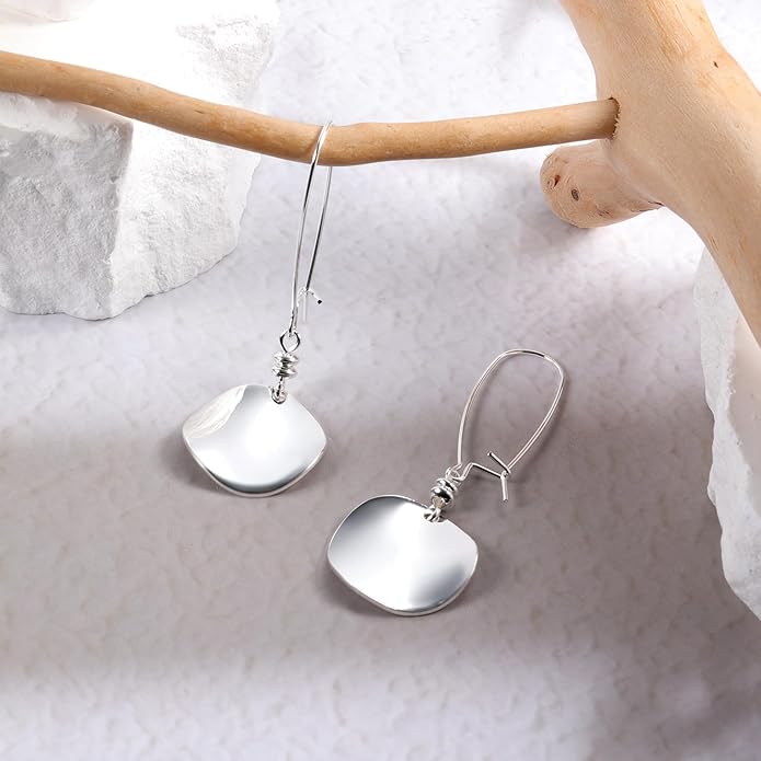 14K Gold Dangle Earrings for Women，Lightweight Circle Disc Coin Geometric Flat Brushed Drop Earrings, Hypoallergenic Leverback Earrings S925 Jewelry