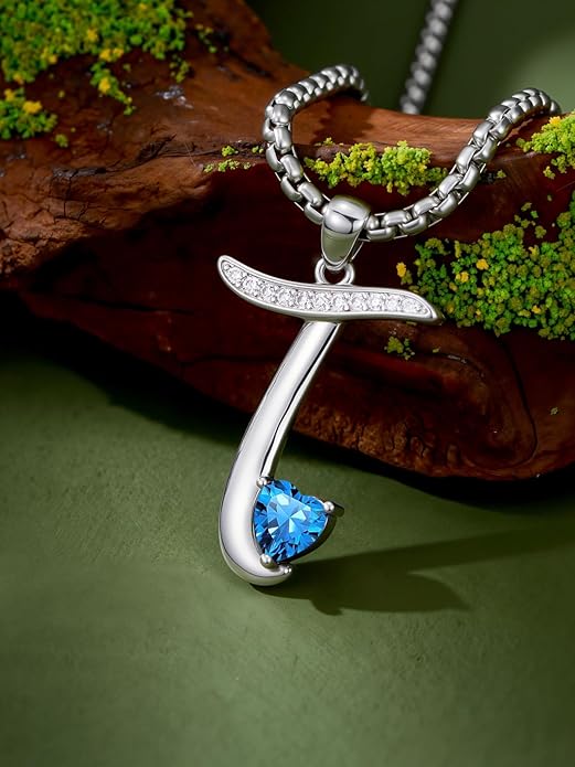 Christmas Gifts for Women Alphabet A to Z Initial Birthstone Pendant Necklaces for Women - 18k White Gold Plated Personalized Name Jewelry Valentine Mothers Day Birthday Gifts for Women Her Girlfriend