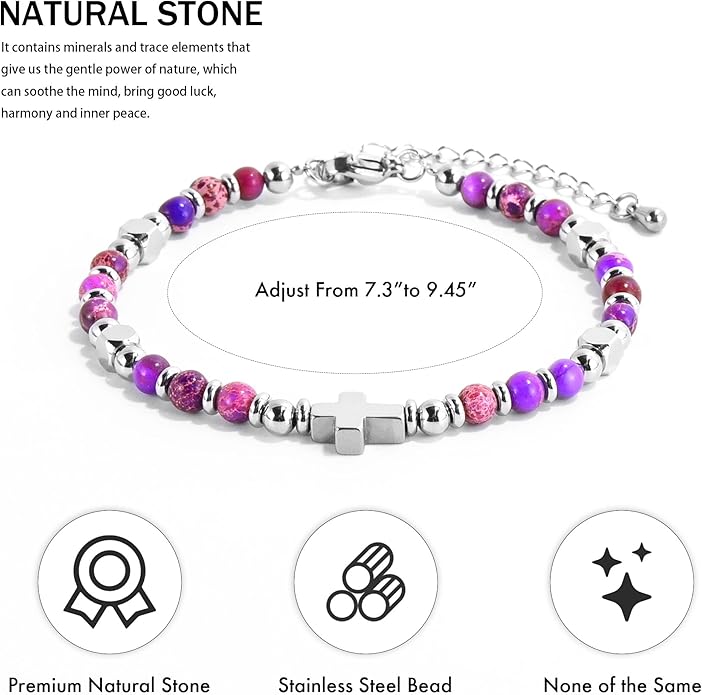 VIBILIA Cross Beaded Bracelets for Women, Inspirational Natural Heart Religious Bracelets for Women, Birthday Christian Gifts for Women on Thanksgiving Christmas Gifts