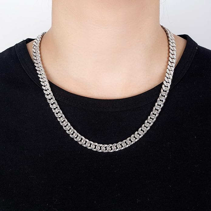Dankadi Fashion 925 Sterling Silver Solid Miami Cuban Link Chain Necklace 8MM & 12MM- Curb Cuban Thick Big Link Choker For Men 20 "22" 24 "26" 28" Fine Jewelry