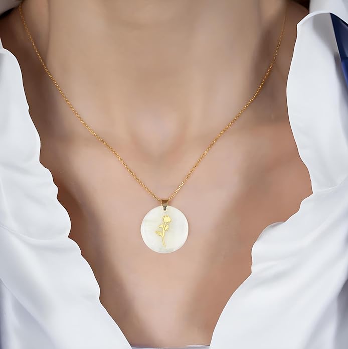 ONTHOLOGIE Birth Month Flower Necklace on Natural Mother of Pearl, 925K Sterling Silver Pendant Birth Flower Necklace, Personalized Birth Month Jewelry, Meaningful Gift for Women