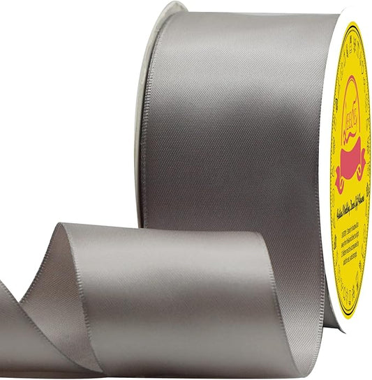 LEEQE Double Face Silver Satin Ribbon 2 inch X 25 Yards Polyester Silver Ribbon for Gift Wrapping Very Suitable for Weddings Party Invitation Decorations and More