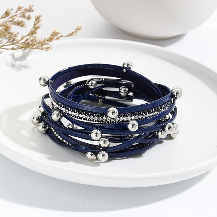 VIBILIA Boho Leather Wrap Bracelets for Women Multi-Layer Bracelets with Strong Clasp Jewelry for Women