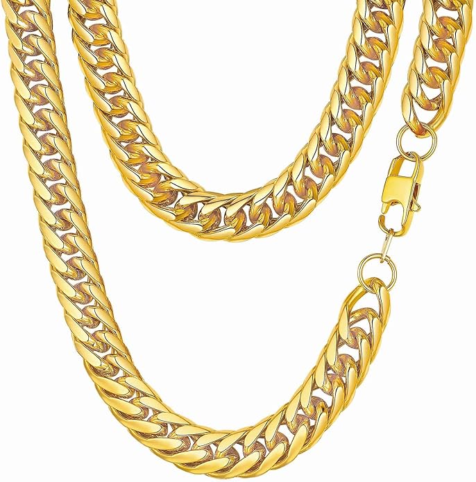 FindChic Men Curb Chain Necklace 18K Gold Plated/Stainless Steel/Black Chunky Double Tight Cuban Link Hip Hop Neck Chains for Men Boys 3.5MM/5MM/6MM/7MM/9MM/12MM 14''-30'' 8 Length Options (Send Gift Box)